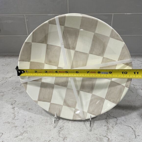 Set 4 Checkered Brown Tan Melamine 11" Dinner Plates Plate Shiny Finish Serving - Picture 3 of 5